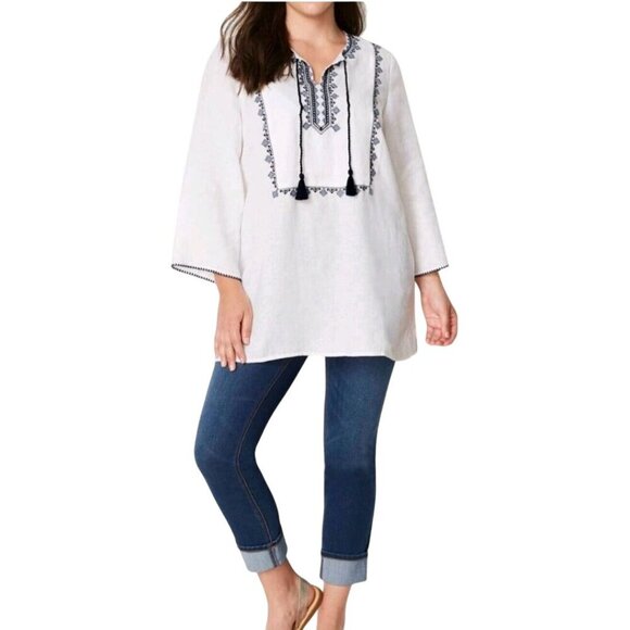 J. Jill Love Linen 100% Linen Embroidered White Tunic Top Size Lp - Picture 4 of 11
